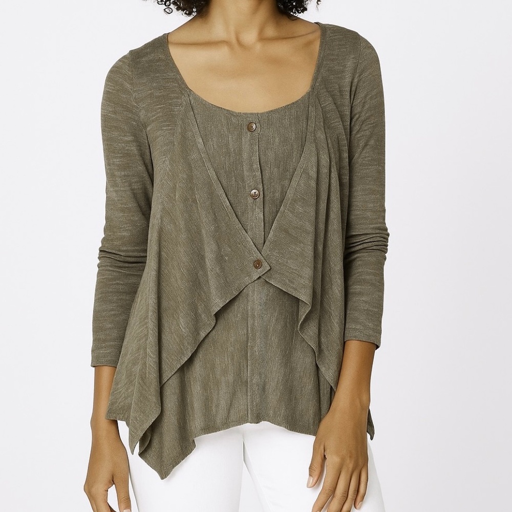 Cannisse France Layered Olive Green Linen Cardigan